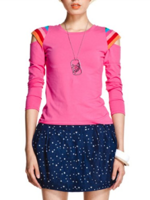 Women blouses pink with rainbow shoulder - Click Image to Close